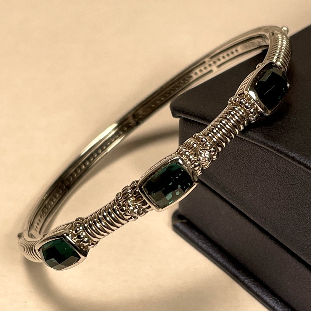 JUDITH RIPKA Emerald Green Quartz Silver Bracelet